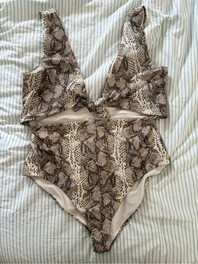 Aerie One Piece Swimsuit XXL Snakeskin Print Tie Bathing Suit